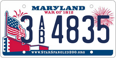 MD license plate 3AB4835