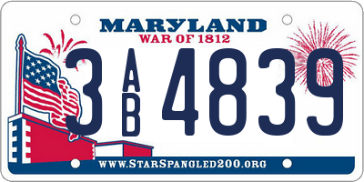 MD license plate 3AB4839