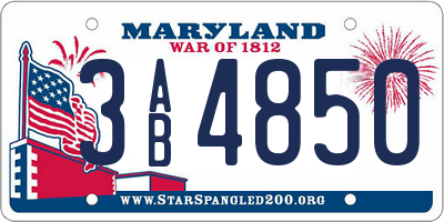 MD license plate 3AB4850