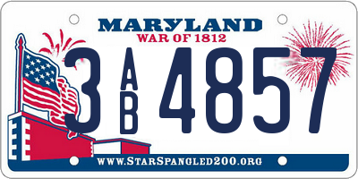 MD license plate 3AB4857