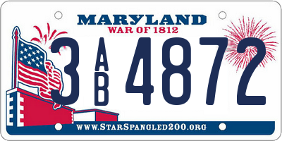 MD license plate 3AB4872
