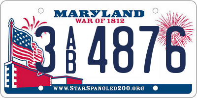 MD license plate 3AB4876
