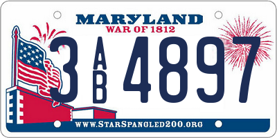 MD license plate 3AB4897
