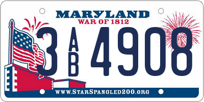 MD license plate 3AB4908