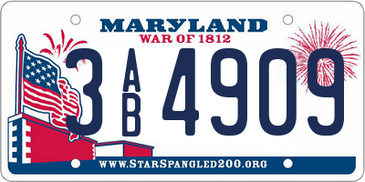 MD license plate 3AB4909