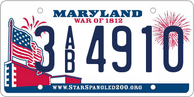 MD license plate 3AB4910