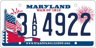 MD license plate 3AB4922