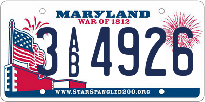 MD license plate 3AB4926