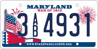 MD license plate 3AB4931