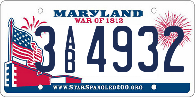 MD license plate 3AB4932