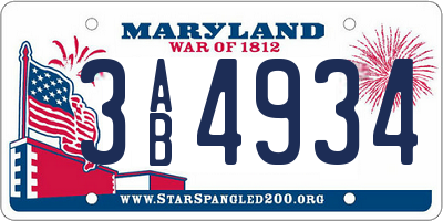 MD license plate 3AB4934