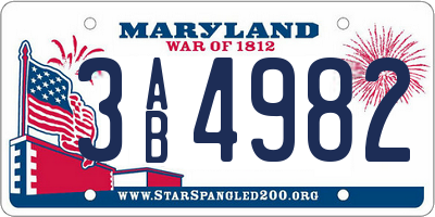 MD license plate 3AB4982