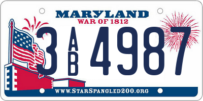 MD license plate 3AB4987
