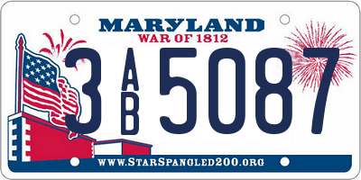 MD license plate 3AB5087