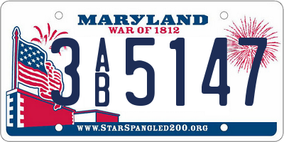 MD license plate 3AB5147