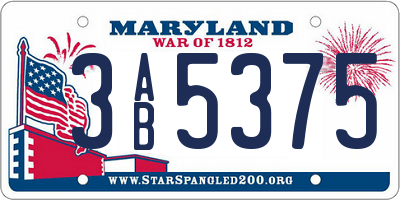 MD license plate 3AB5375