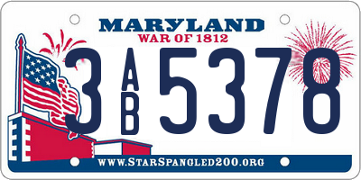 MD license plate 3AB5378