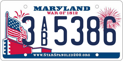 MD license plate 3AB5386