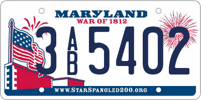 MD license plate 3AB5402