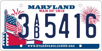 MD license plate 3AB5416