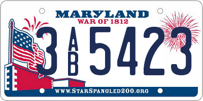 MD license plate 3AB5423