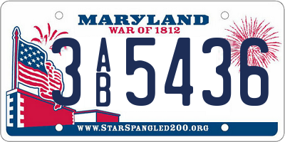 MD license plate 3AB5436