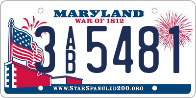 MD license plate 3AB5481