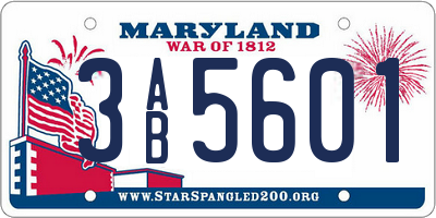 MD license plate 3AB5601