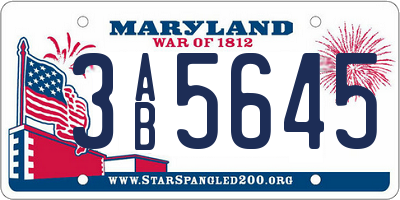 MD license plate 3AB5645