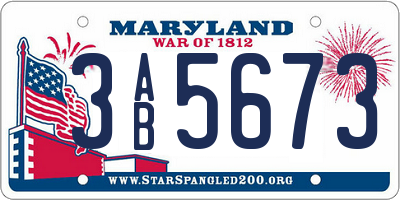 MD license plate 3AB5673