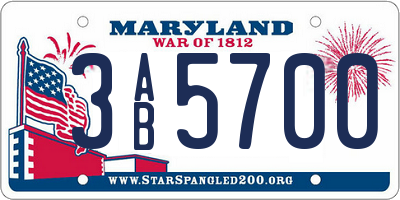 MD license plate 3AB5700