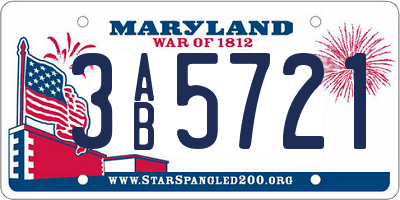 MD license plate 3AB5721