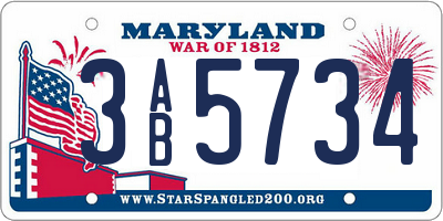MD license plate 3AB5734