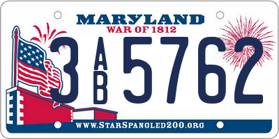 MD license plate 3AB5762