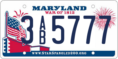 MD license plate 3AB5777