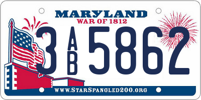 MD license plate 3AB5862