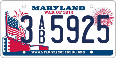 MD license plate 3AB5925