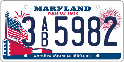 MD license plate 3AB5982