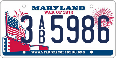 MD license plate 3AB5986