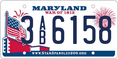 MD license plate 3AB6158