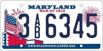 MD license plate 3AB6345