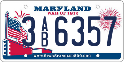 MD license plate 3AB6357