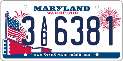 MD license plate 3AB6381