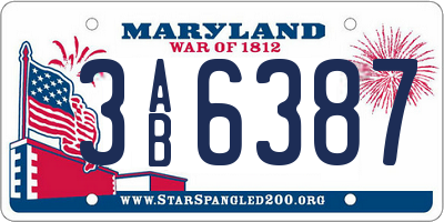 MD license plate 3AB6387