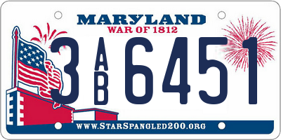 MD license plate 3AB6451