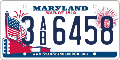 MD license plate 3AB6458