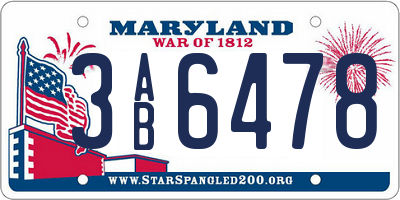 MD license plate 3AB6478