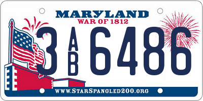 MD license plate 3AB6486