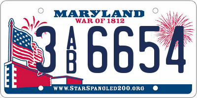 MD license plate 3AB6654