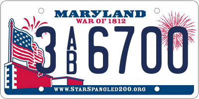 MD license plate 3AB6700